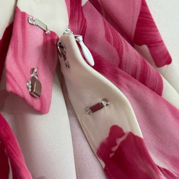 Carlisle Vintage Pink Hibiscus Floral Flared Silk Skirt Size 4 - Picture 7 of 7